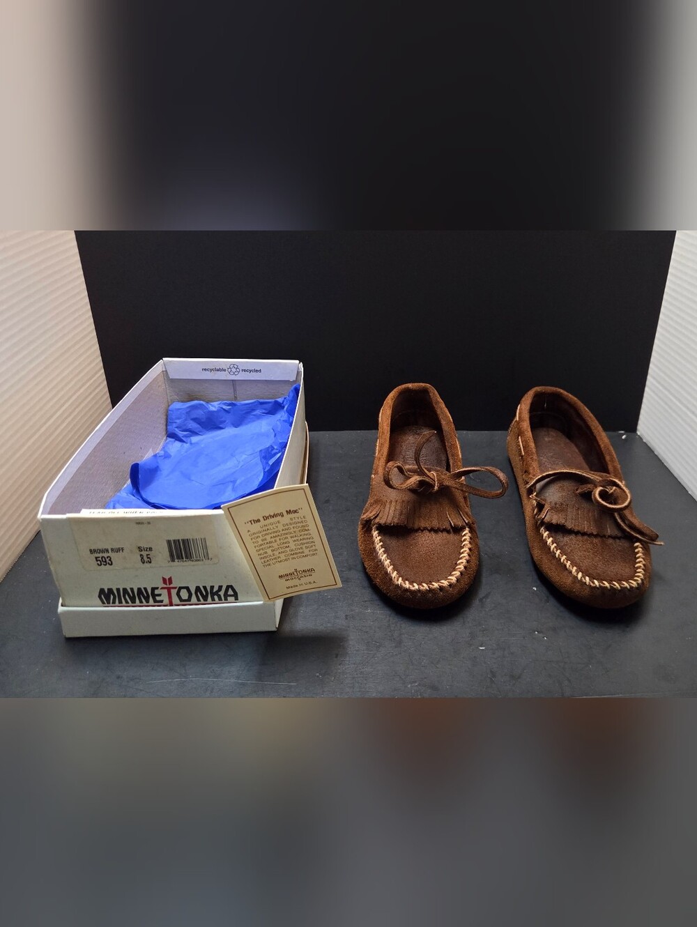 Minnetonka 593 Kilty Driver Moccasins Womens 8.5 Brown Ruff Made in USA NEW 0223